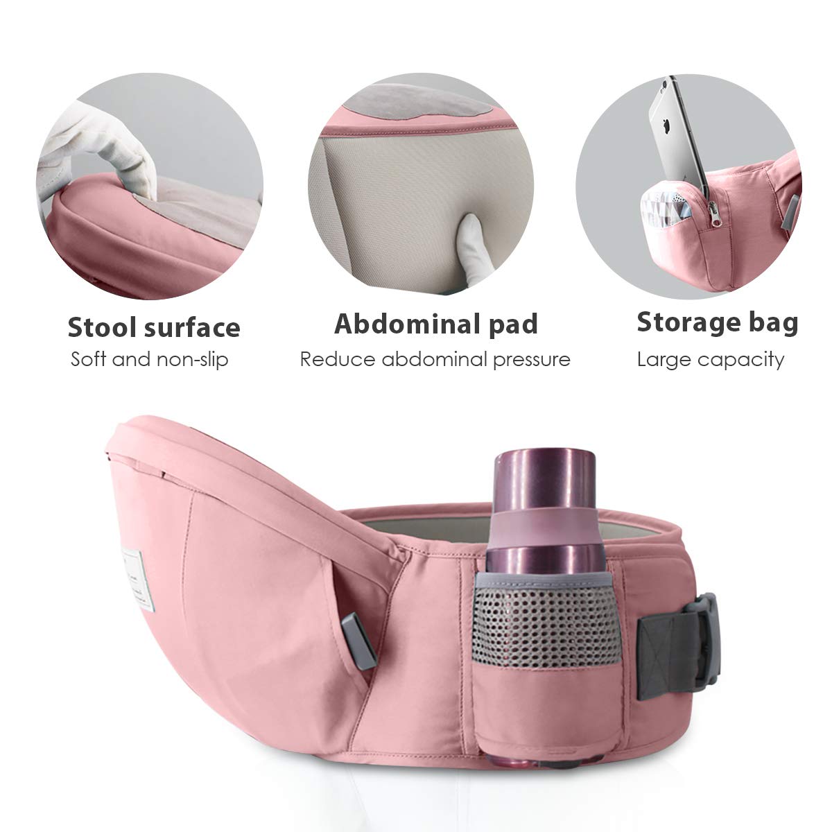 Canguro para Bebé de Algodón con Soporte de Cadera Rosa