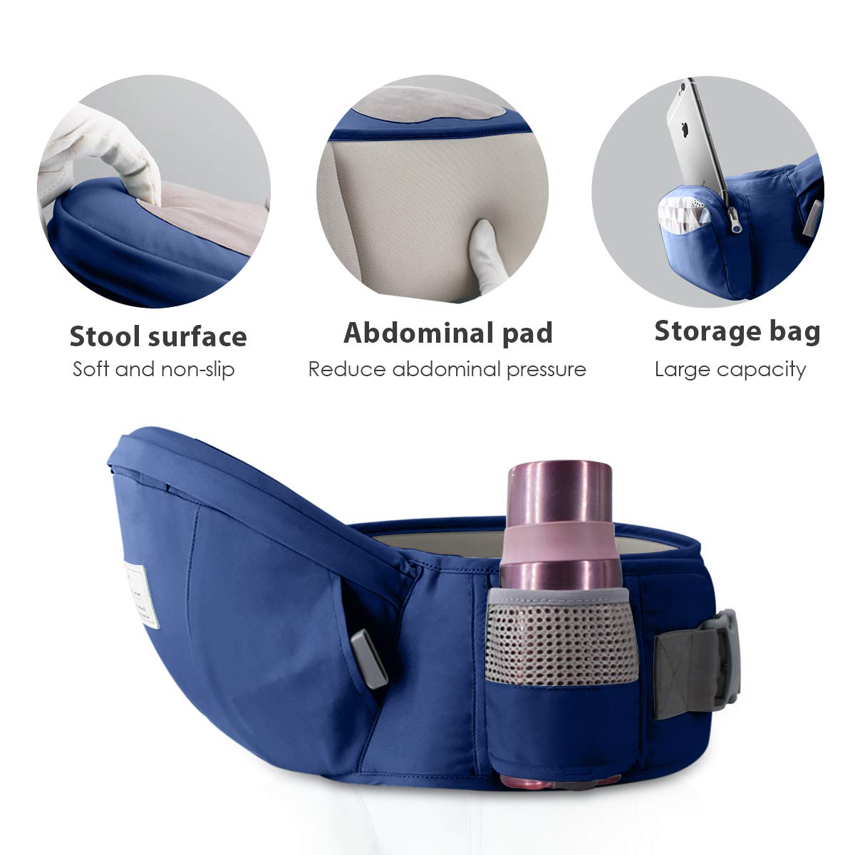 Canguro para Bebé de Algodón con Soporte de Cadera Azul