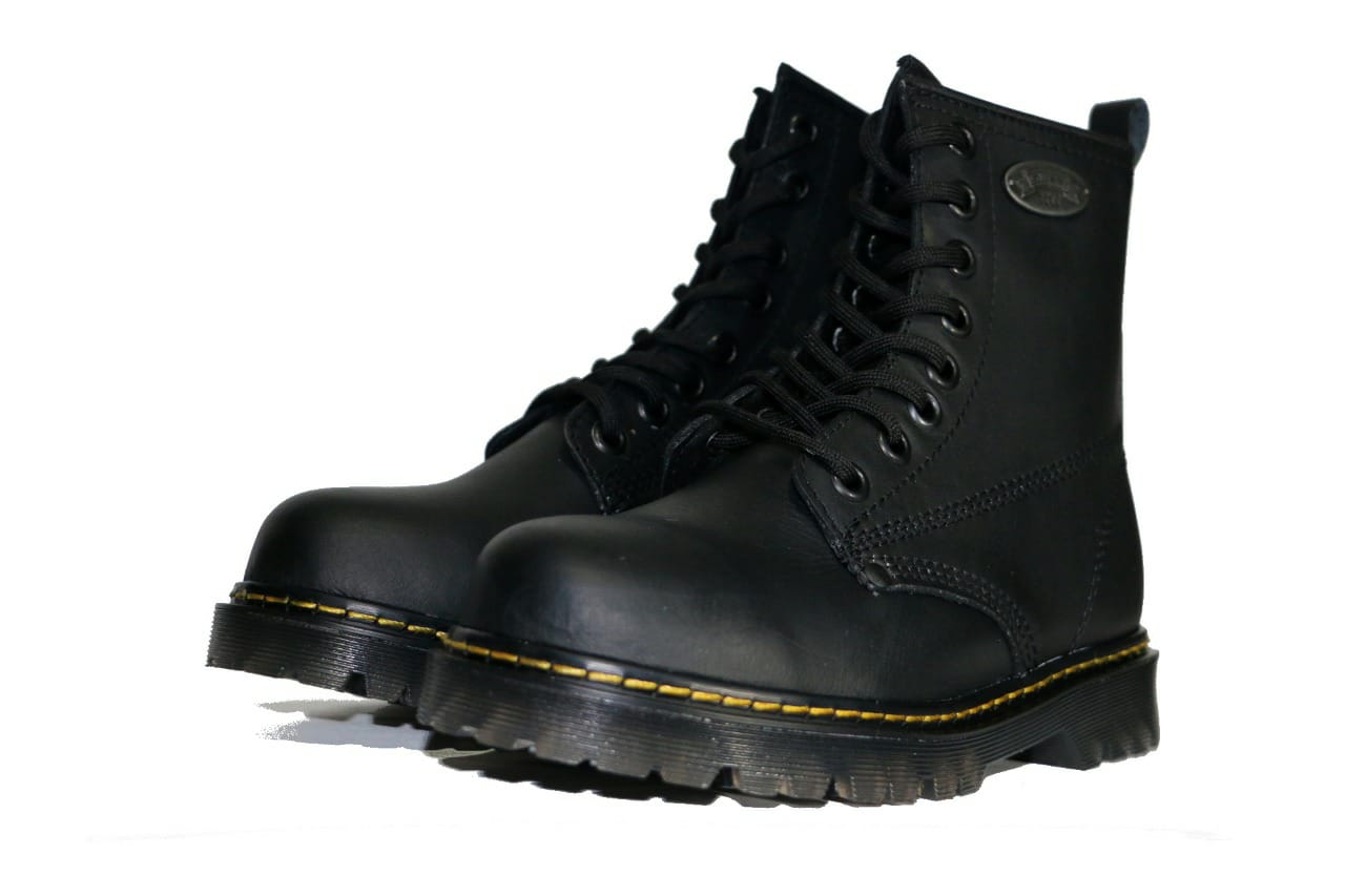 Botas Militar Piel Joven Chopper Negras Clasicas Hombre Mujer Chavo Chava Moda