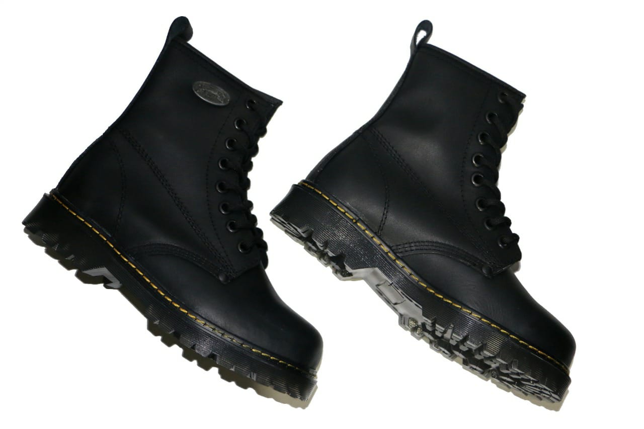 Botas Militar Piel Joven Chopper Negras Clasicas Hombre Mujer Chavo Chava Moda