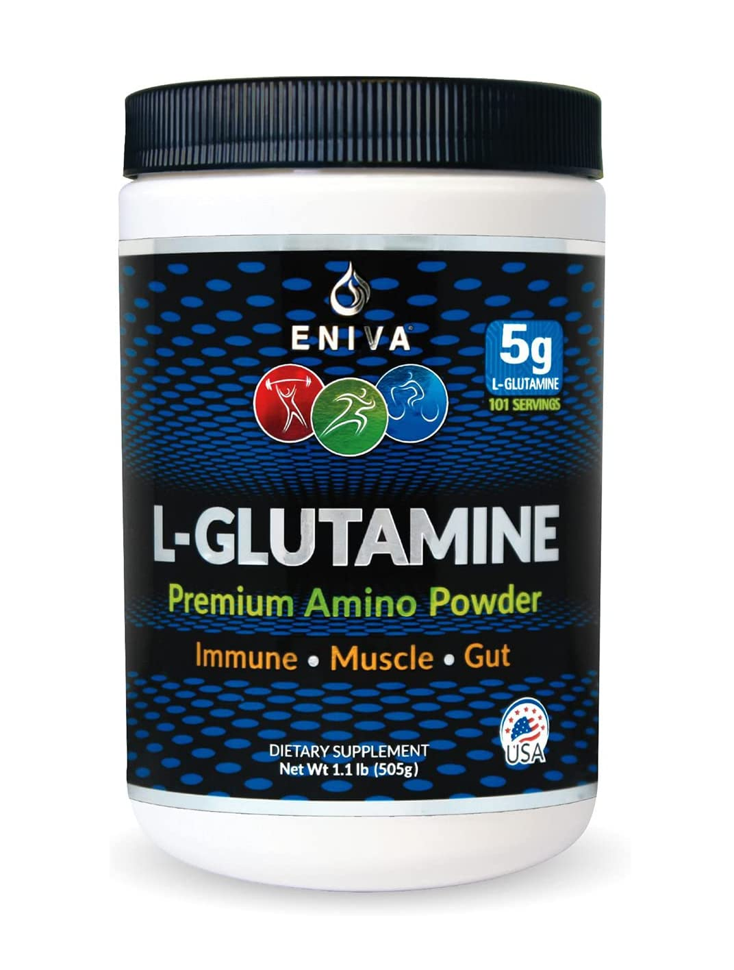 Eniva L-Glutamina en polvo 5000MG Micronizado 101 porciones 1.29 Libras