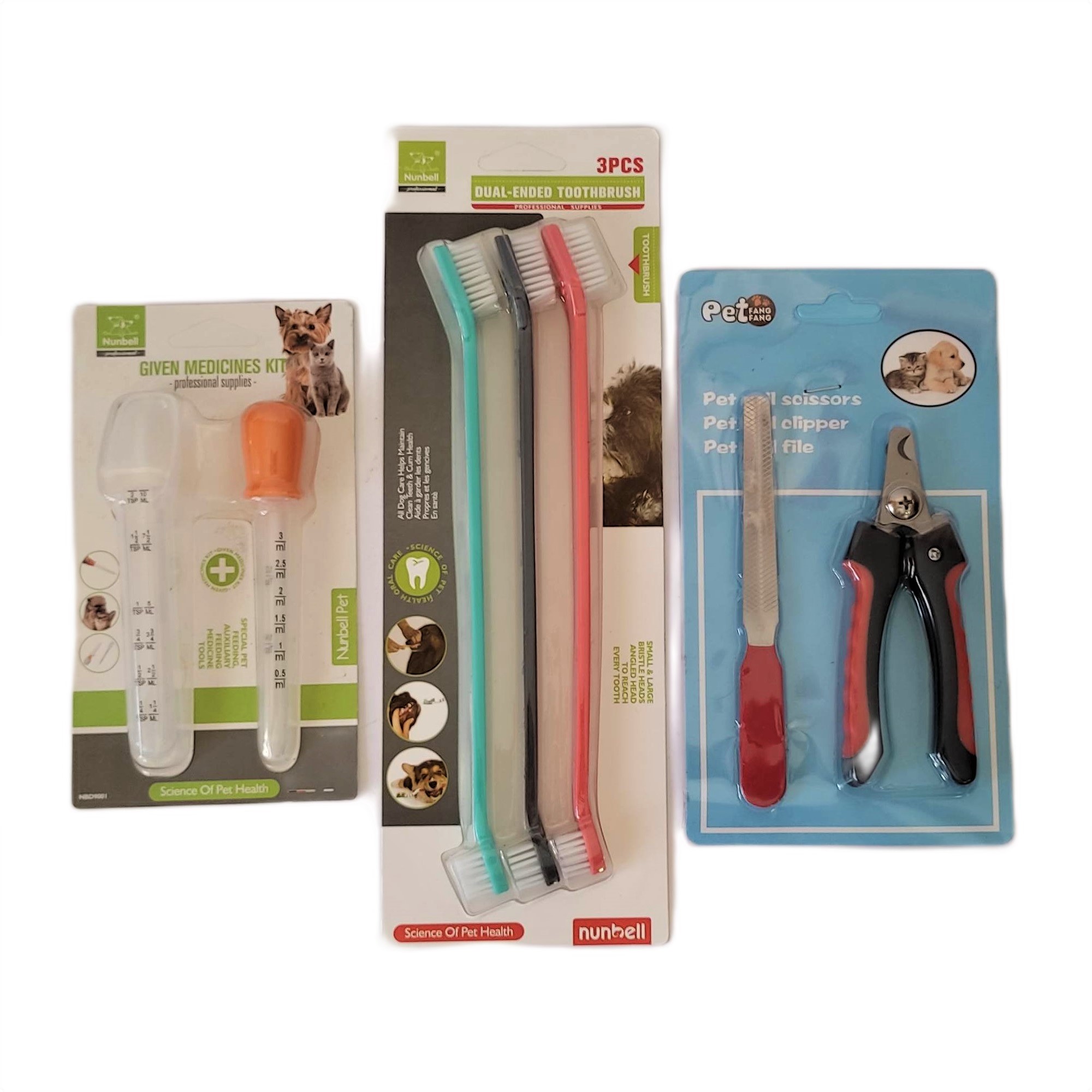 Set para Cuidado e Higiene de tu Mascota Perro Gato Cepillo dientes Cortauñas Goteros