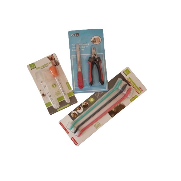 Set para Cuidado e Higiene de tu Mascota Perro Gato Cepillo dientes Cortauñas Goteros