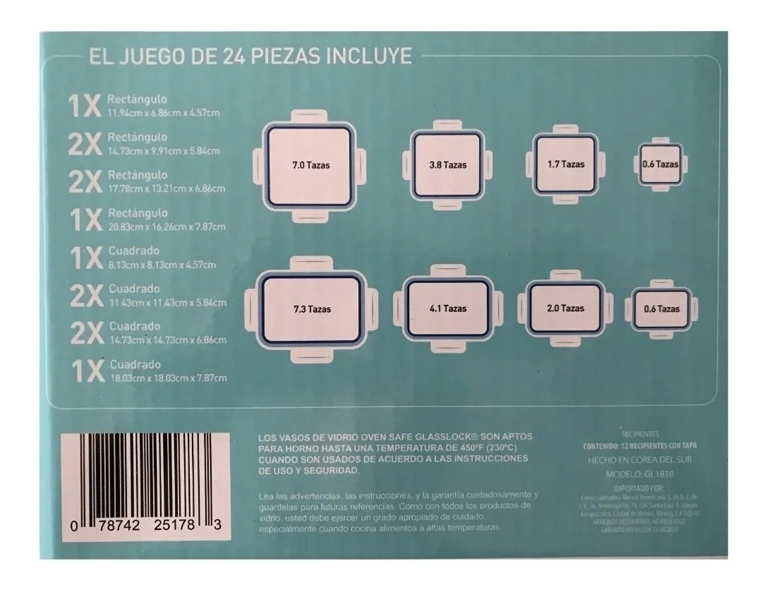 Recipientes de Vidrio Member's Mark GL1810 24 Pzas 