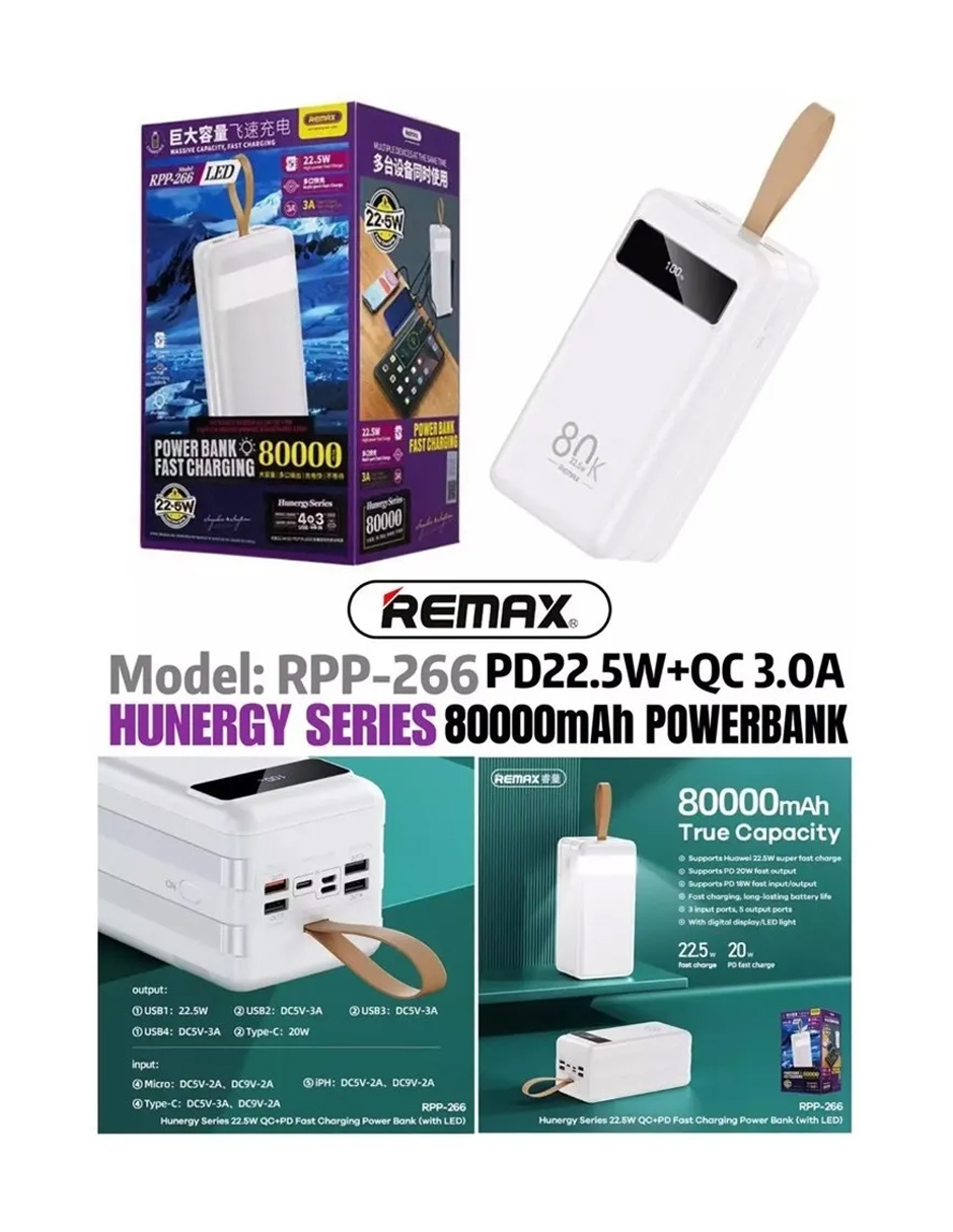 Remax Power Bank Batería Portátil Con Luz Cargador 80000mah