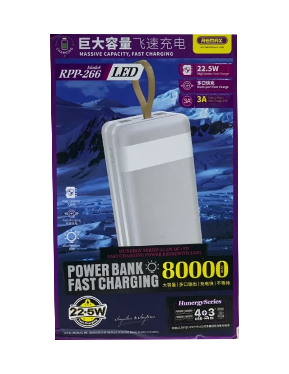 Remax Power Bank Batería Portátil Con Luz Cargador 80000mah