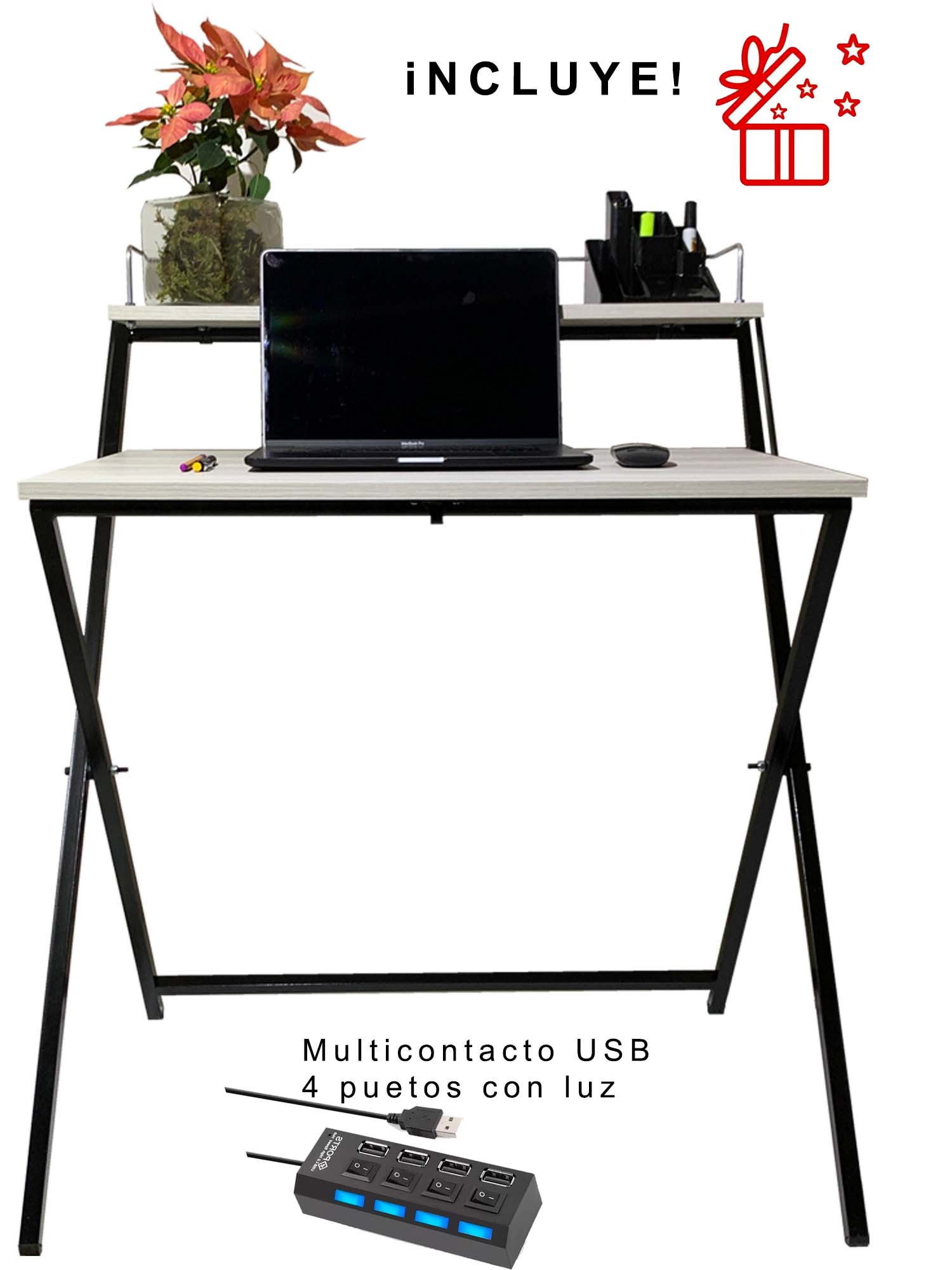 Escritorio Plegable en MDF para Computadora Estación de Trabajo Moderna con Repisa Oficina para Mesa para Home Office para Silla de Oficina color MDF CLARO