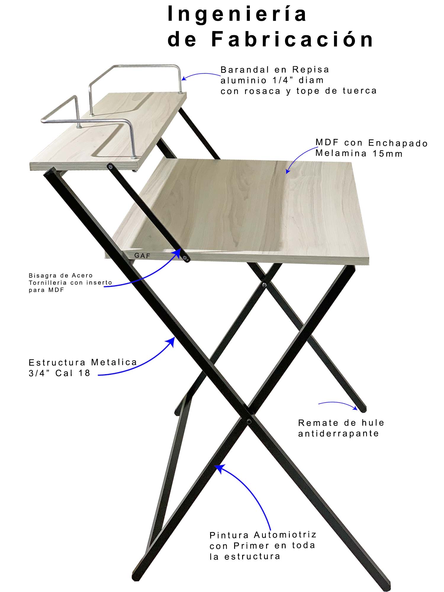 Escritorio Plegable en MDF para Computadora Estación de Trabajo Moderna con Repisa Oficina para Mesa para Home Office para Silla de Oficina color MDF CLARO