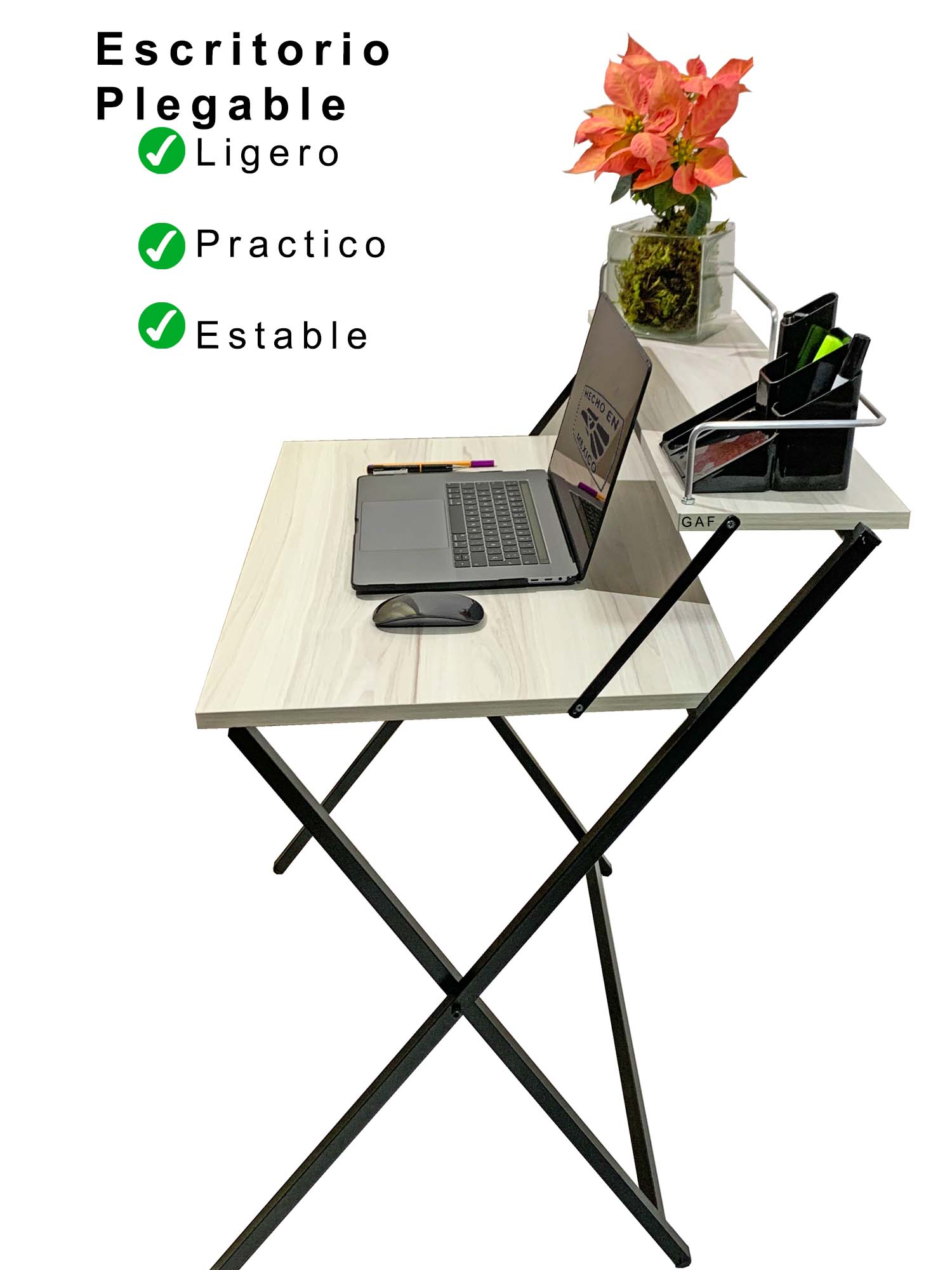 Escritorio Plegable en MDF para Computadora Estación de Trabajo Moderna con Repisa Oficina para Mesa para Home Office para Silla de Oficina color MDF CLARO