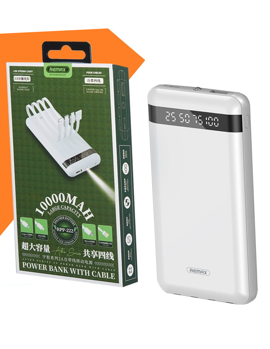 Remax Power Bank Batería Cargador Portátil Cable 10000mah RPP-222