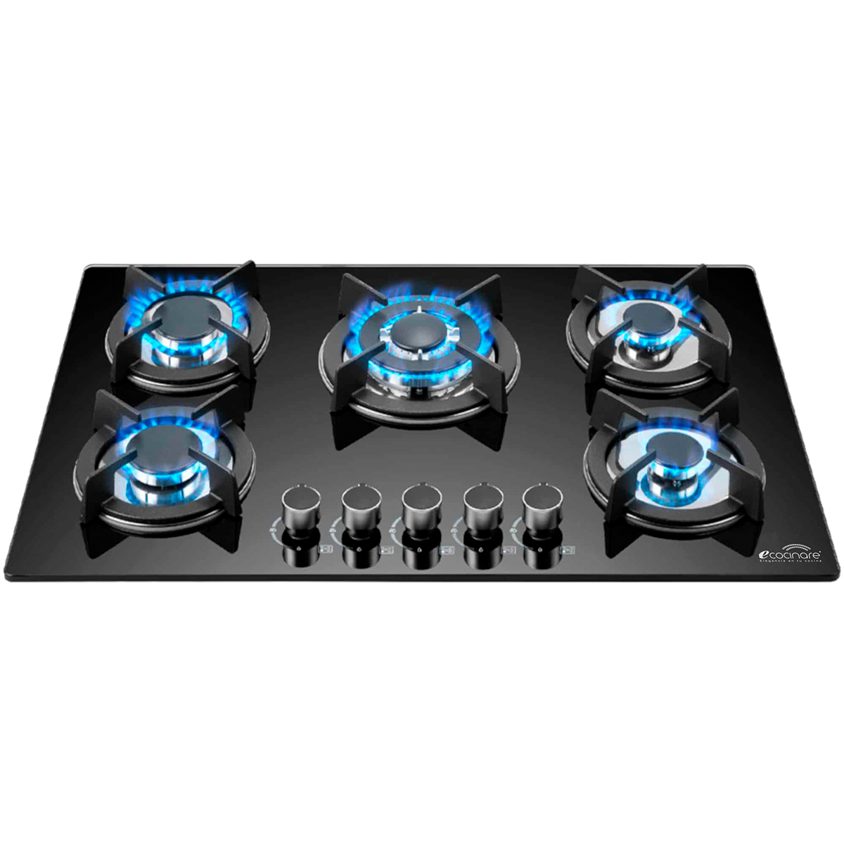 ESTUFA PARRILLA EMPOTRABLE DE 5 QUEMADORES DE CRISTAL TEMPLADO / ENCENDIDO ELECTRONICO / SOPORTES DE HIERRO FUNDIDO / COMPATIBLE CON GAS LP Y GAS NATURAL