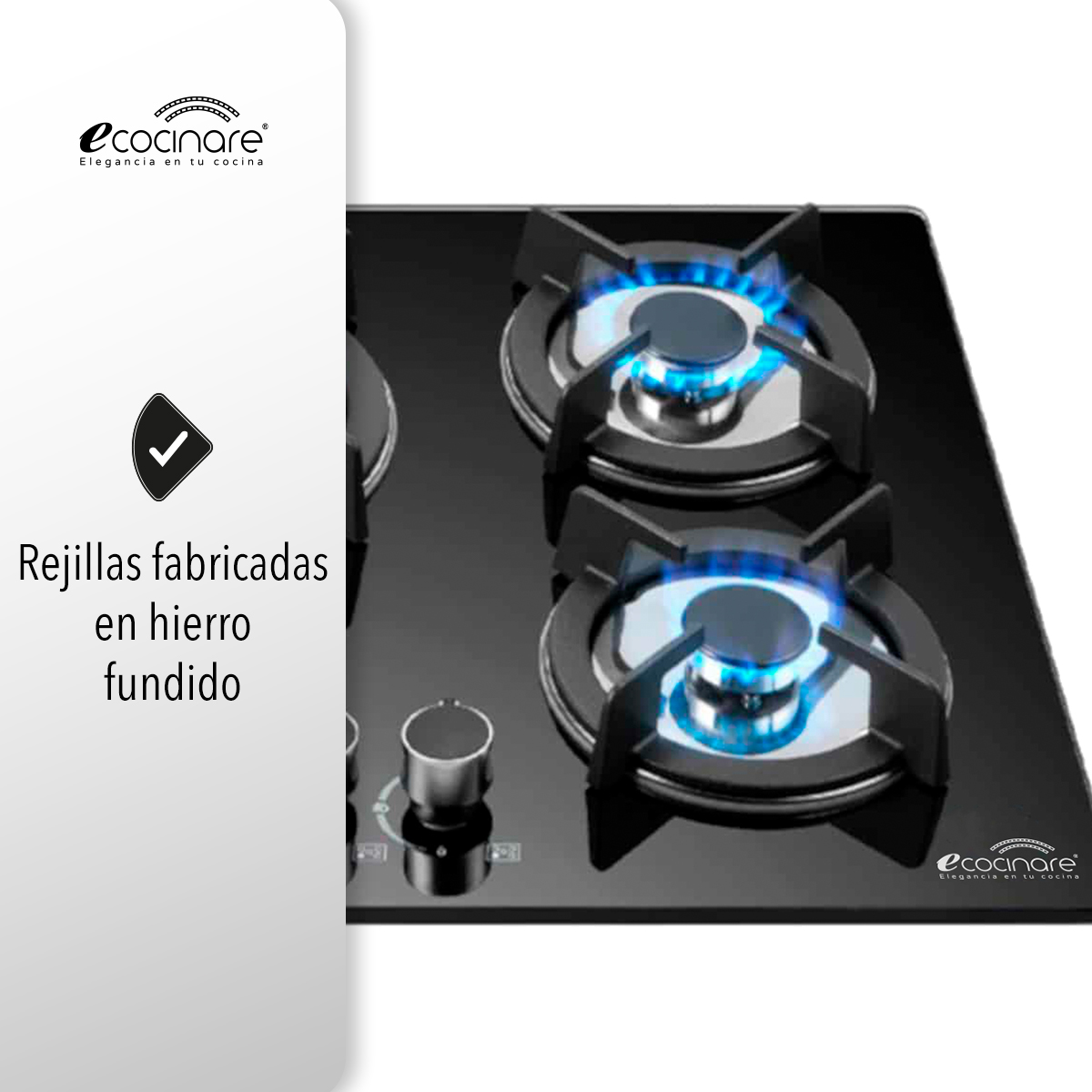 ESTUFA PARRILLA EMPOTRABLE DE 5 QUEMADORES DE CRISTAL TEMPLADO / ENCENDIDO ELECTRONICO / SOPORTES DE HIERRO FUNDIDO / COMPATIBLE CON GAS LP Y GAS NATURAL