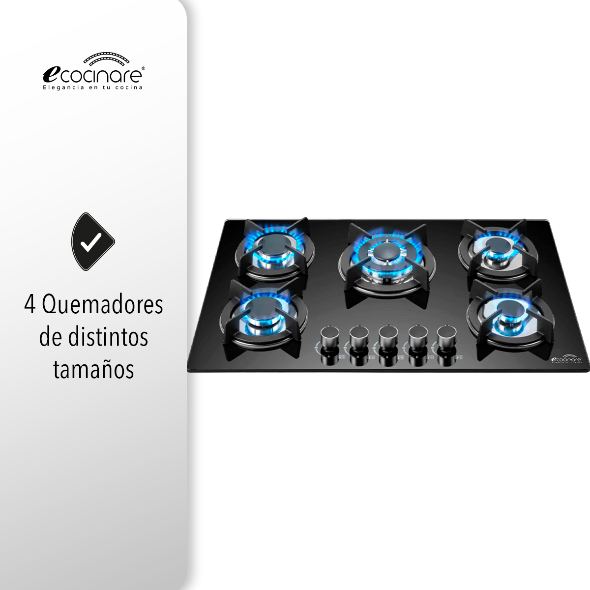 ESTUFA PARRILLA EMPOTRABLE DE 5 QUEMADORES DE CRISTAL TEMPLADO / ENCENDIDO ELECTRONICO / SOPORTES DE HIERRO FUNDIDO / COMPATIBLE CON GAS LP Y GAS NATURAL