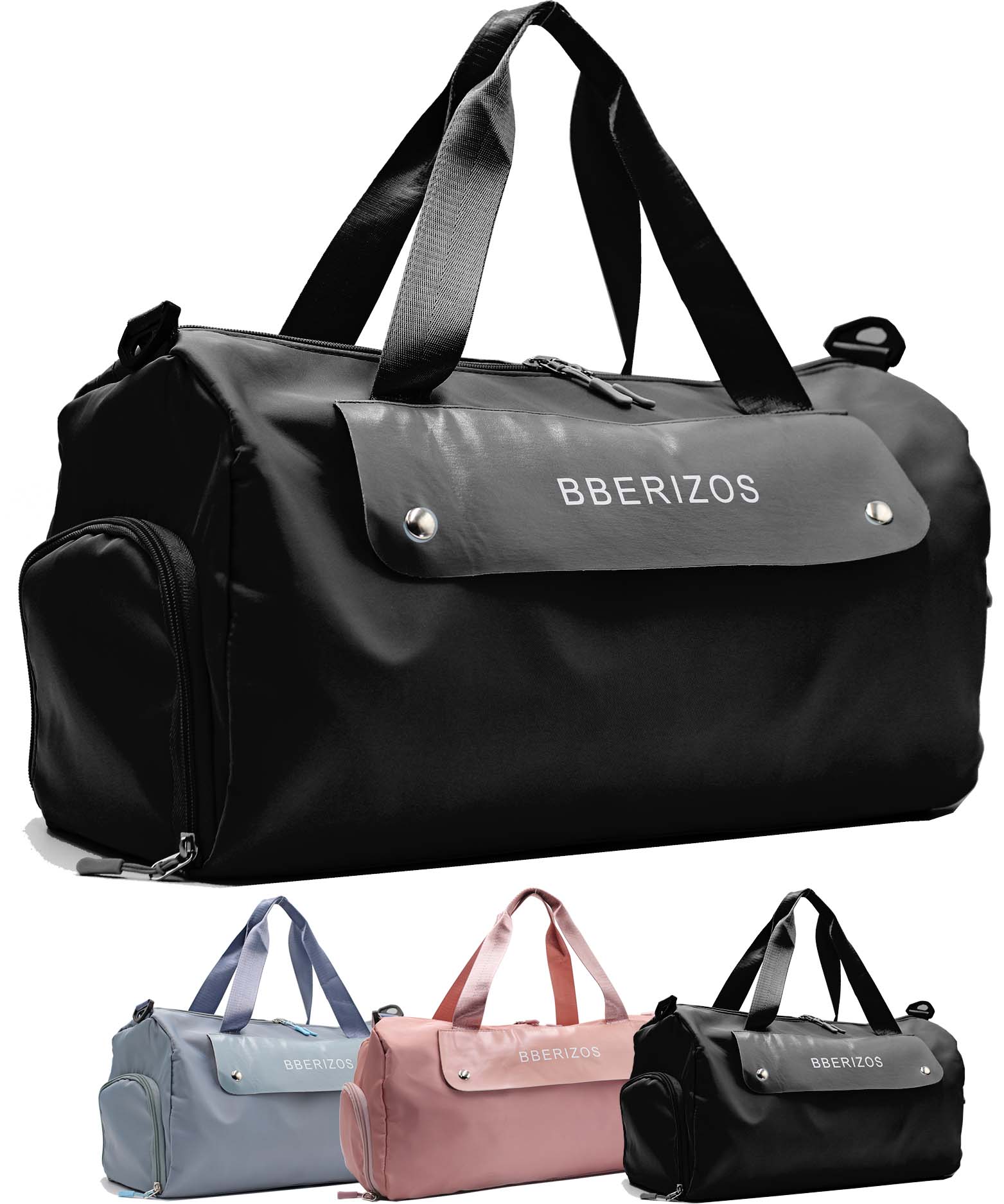 Bberizos| Bolso Deportivo con Compartimento para Tenis Maleta para Gimnasio con Bolso para Húmedo/Seco Petaca de Viajes con Correa de Hombro Equipaje de Mano para Avión con Bolsillo Zapatos Negra
