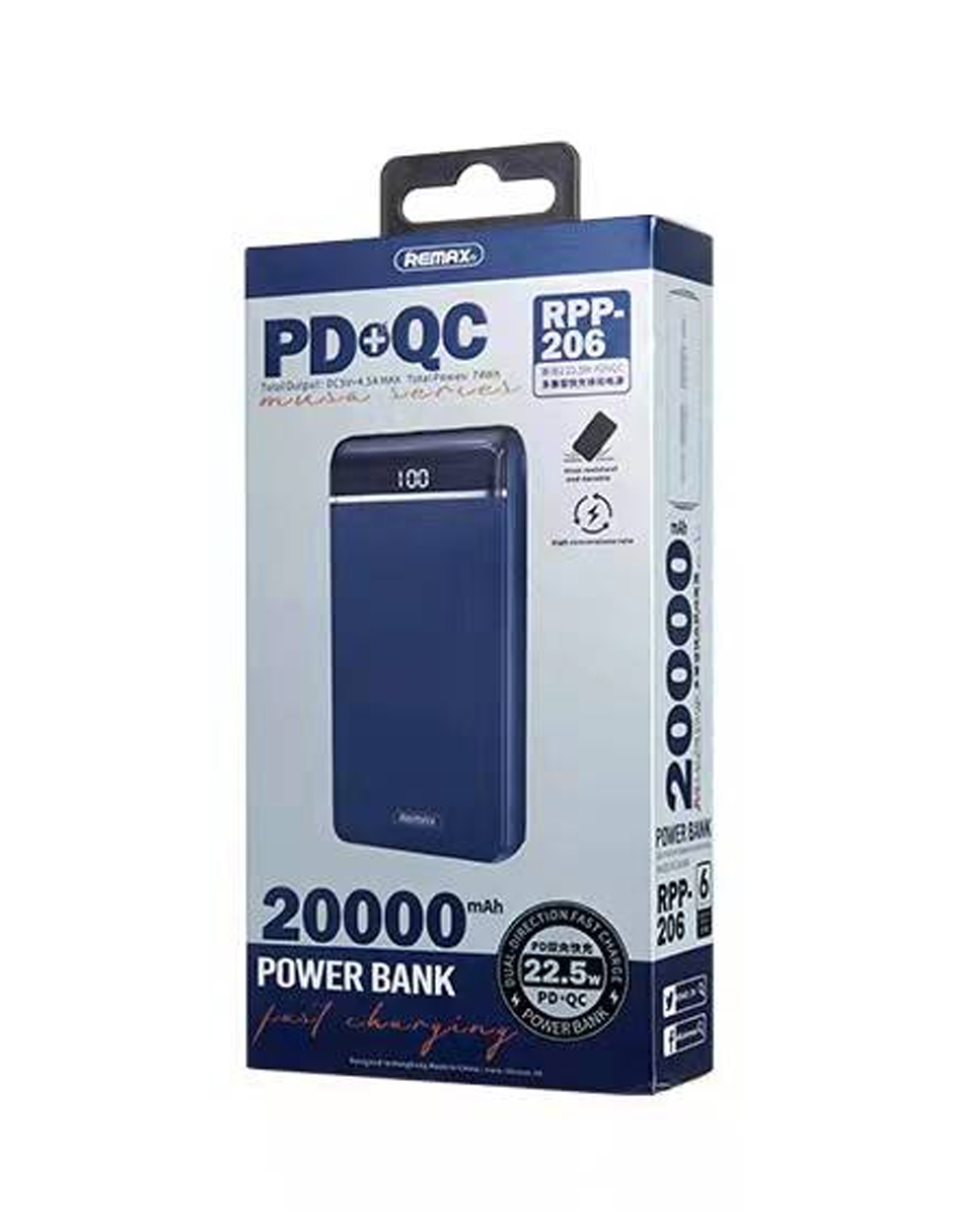Remax Power Bank Batería Multicompatible Portátil 20000 RPP-206 Azul