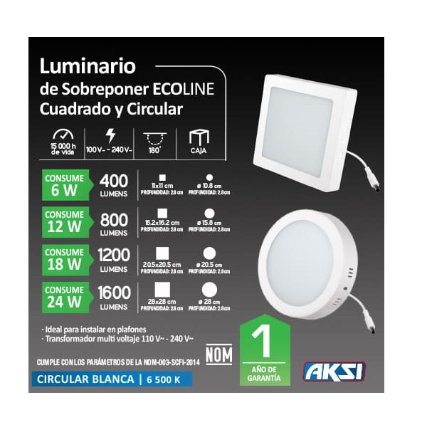 Luminario Led De Sobreponer Cuadrado 18 W AKSI