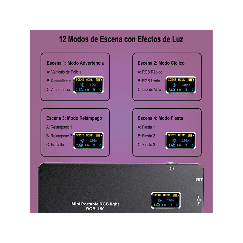 Lampara LED RGB para Cámara Video Fotografia JNT RGB-160 Color Negro