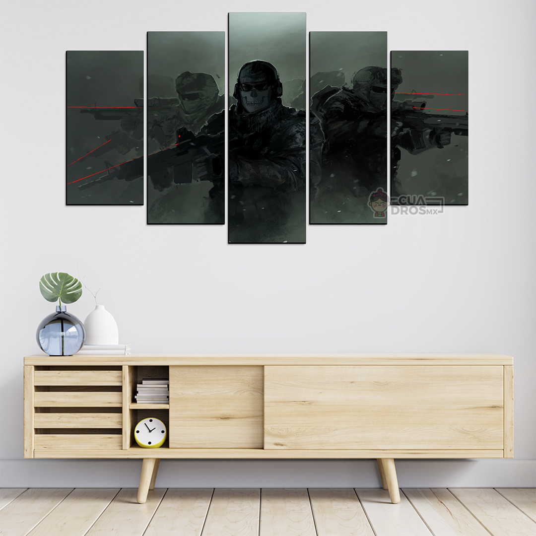 Cuadro Decorativo Gamer Call Of Duty Zombies Ghost Team 100x60cm 5pzs Cuadros MX