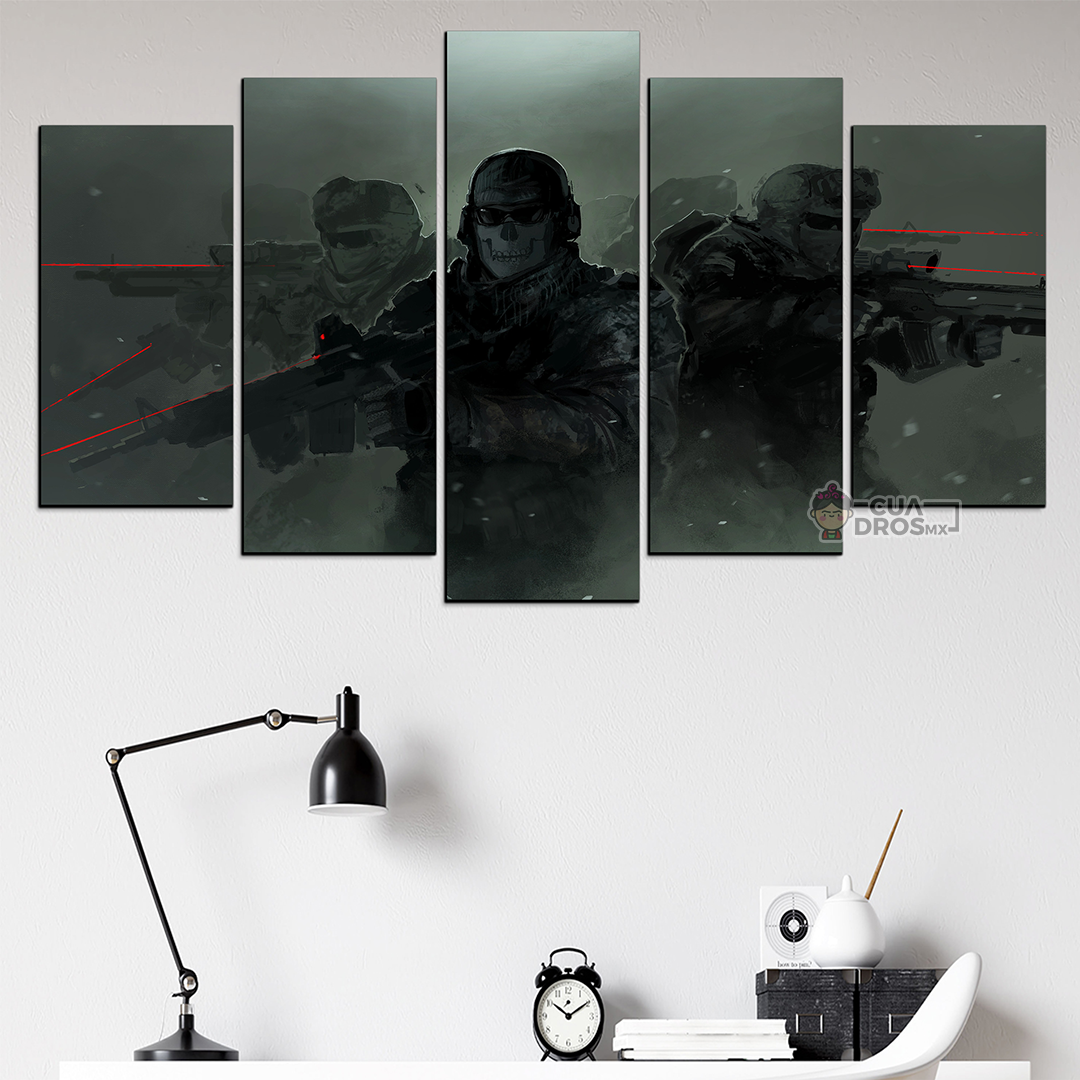 Cuadro Decorativo Gamer Call Of Duty Zombies Ghost Team 100x60cm 5pzs Cuadros MX