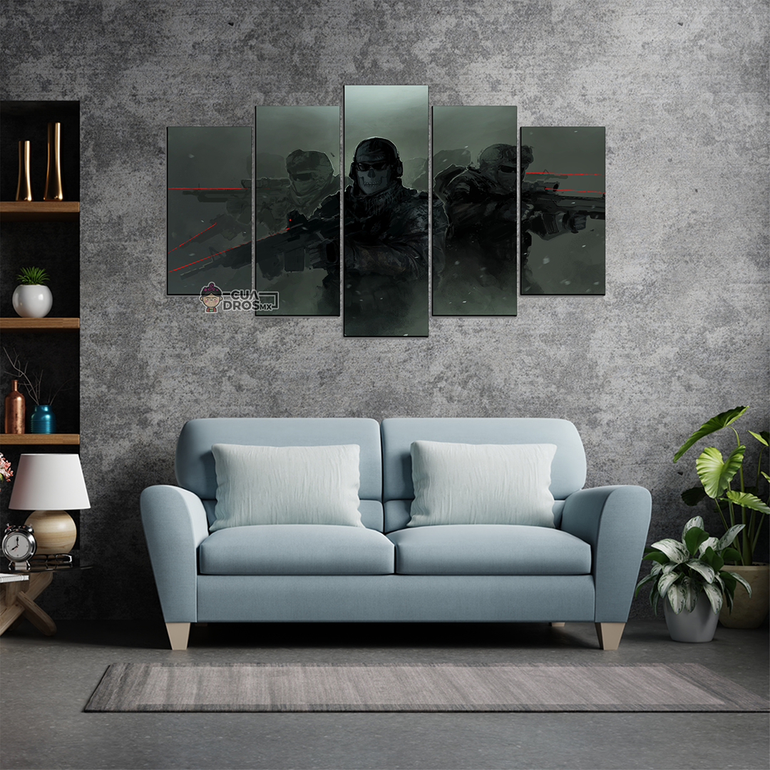 Cuadro Decorativo Gamer Call Of Duty Zombies Ghost Team 100x60cm 5pzs Cuadros MX