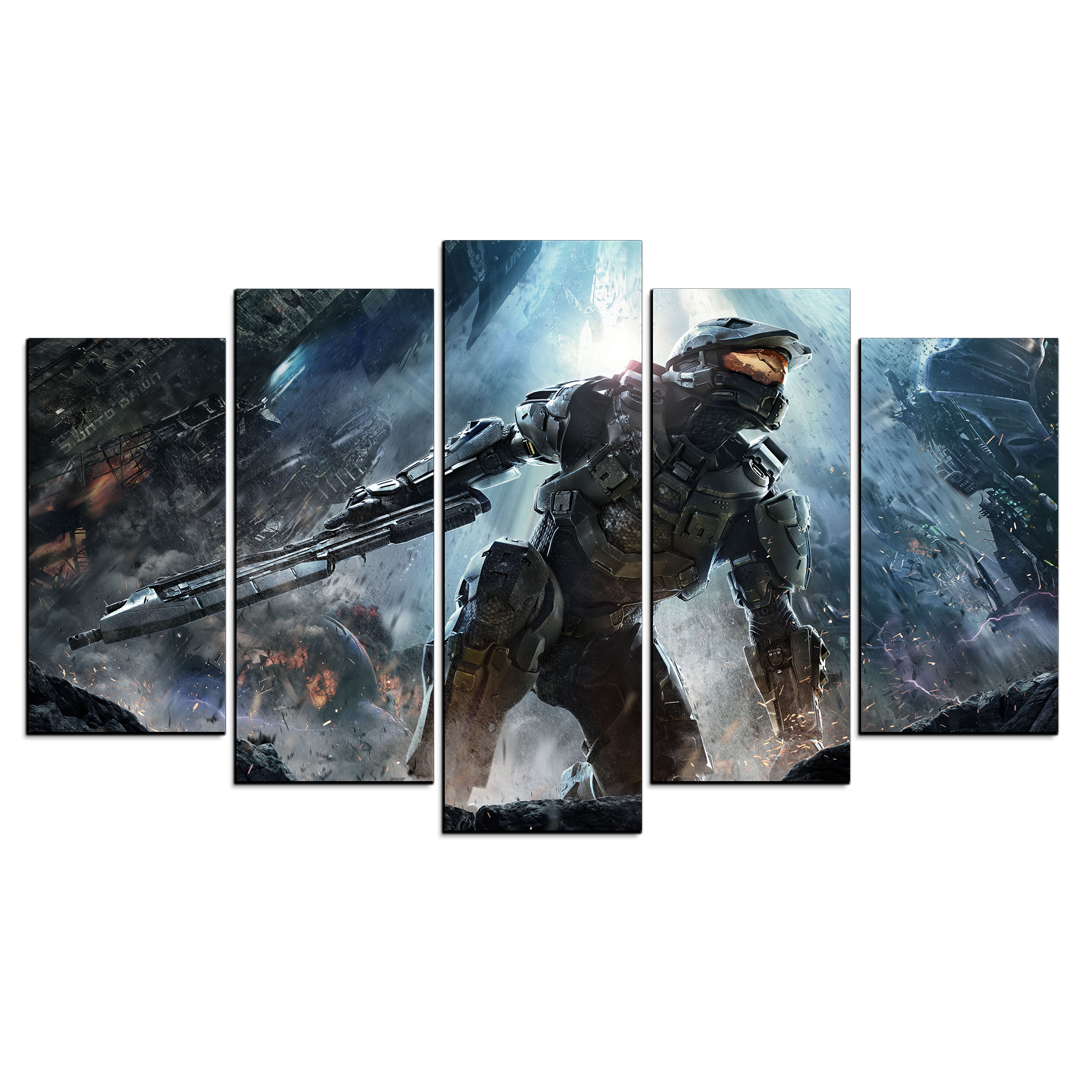 Cuadro Decorativo Gamer Halo: The Master Chief Batalla 100x60cm 5pzs Cuadros MX