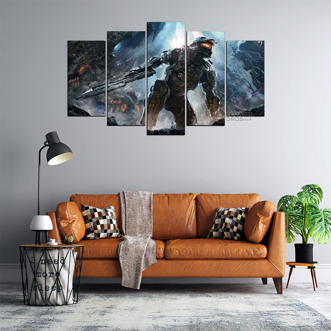 Cuadro Decorativo Gamer Halo: The Master Chief Batalla 100x60cm 5pzs Cuadros MX