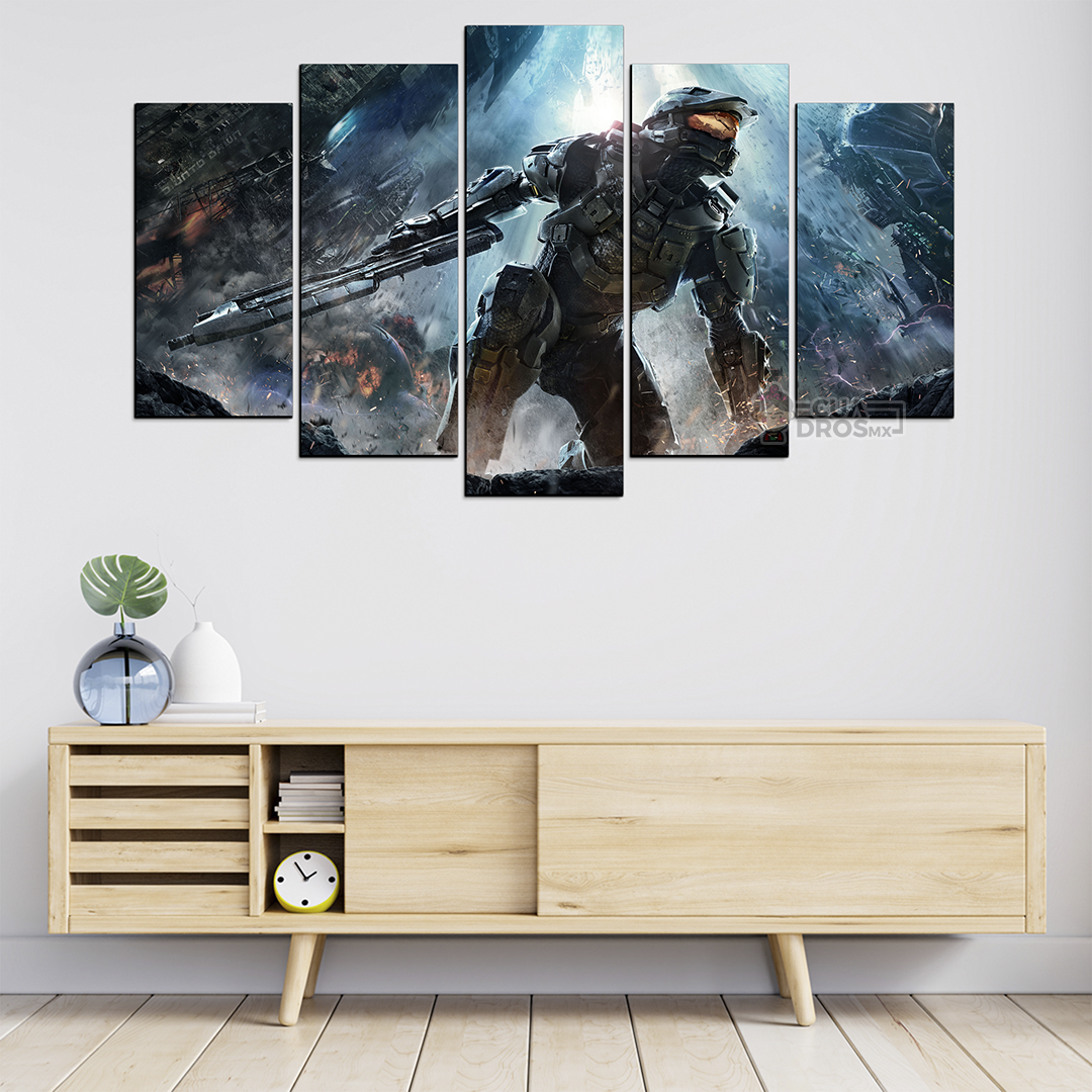 Cuadro Decorativo Gamer Halo: The Master Chief Batalla 100x60cm 5pzs Cuadros MX