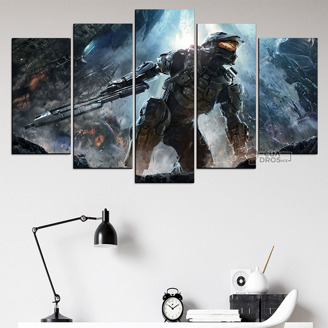 Cuadro Decorativo Gamer Halo: The Master Chief Batalla 100x60cm 5pzs Cuadros MX