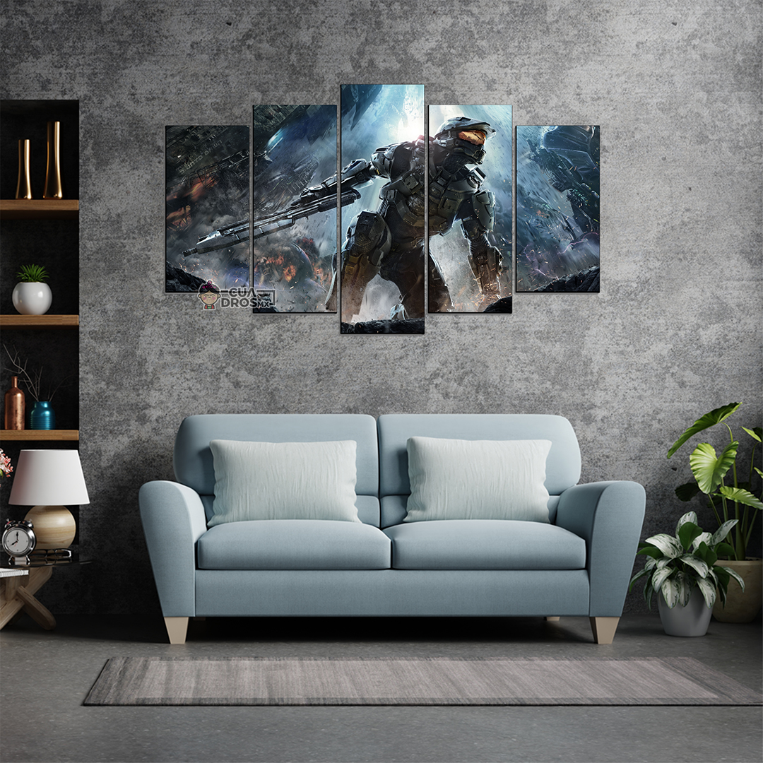 Cuadro Decorativo Gamer Halo: The Master Chief Batalla 100x60cm 5pzs Cuadros MX