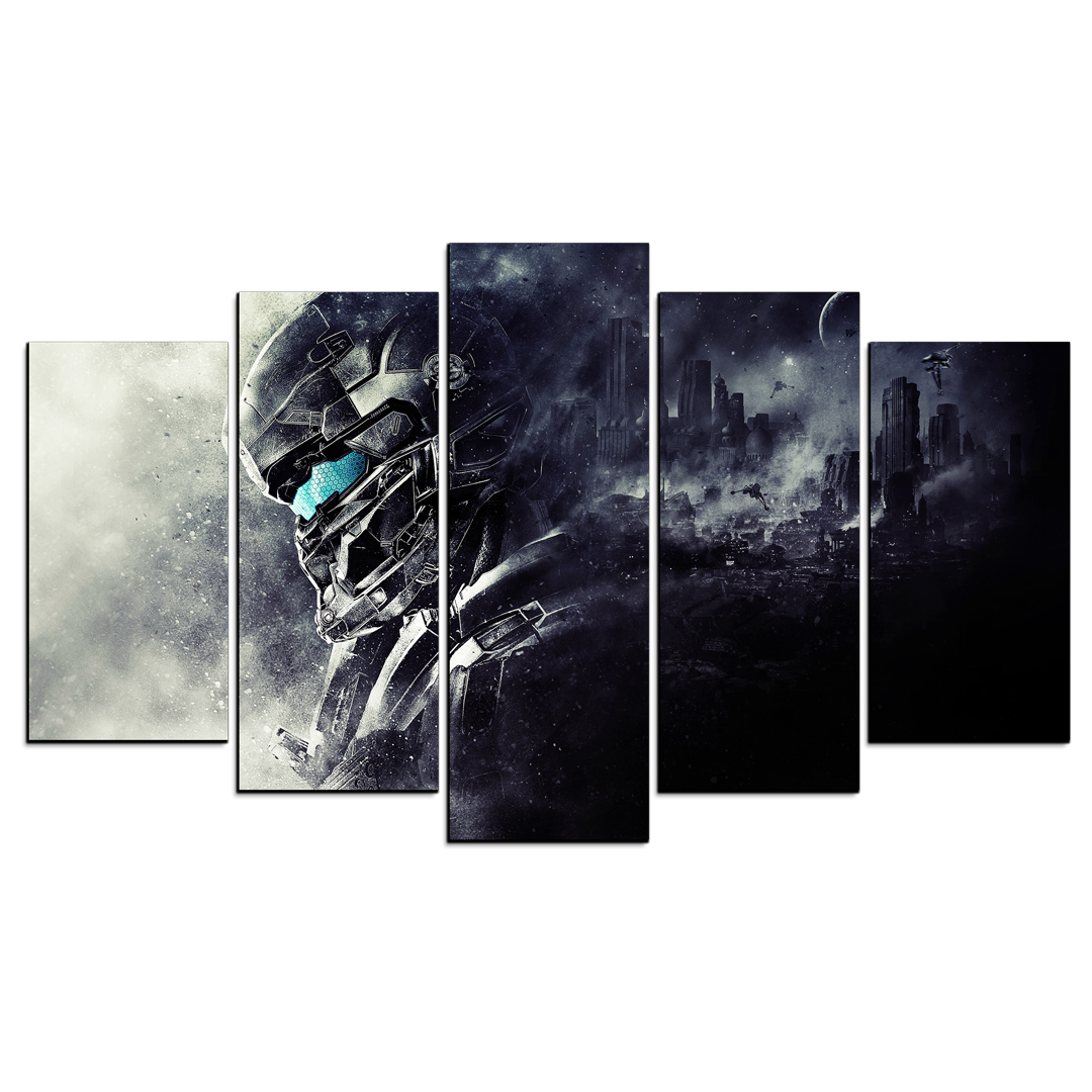 Cuadro Decorativo Gamer Halo: The Master Chief Lente Azul 100x60cm 5pzs Cuadros MX