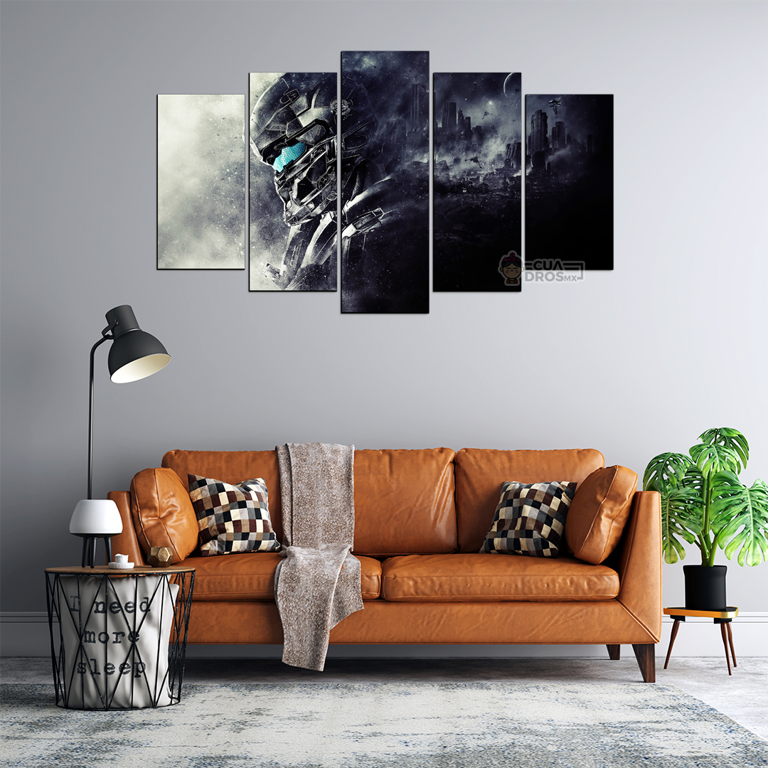 Cuadro Decorativo Gamer Halo: The Master Chief Lente Azul 100x60cm 5pzs Cuadros MX