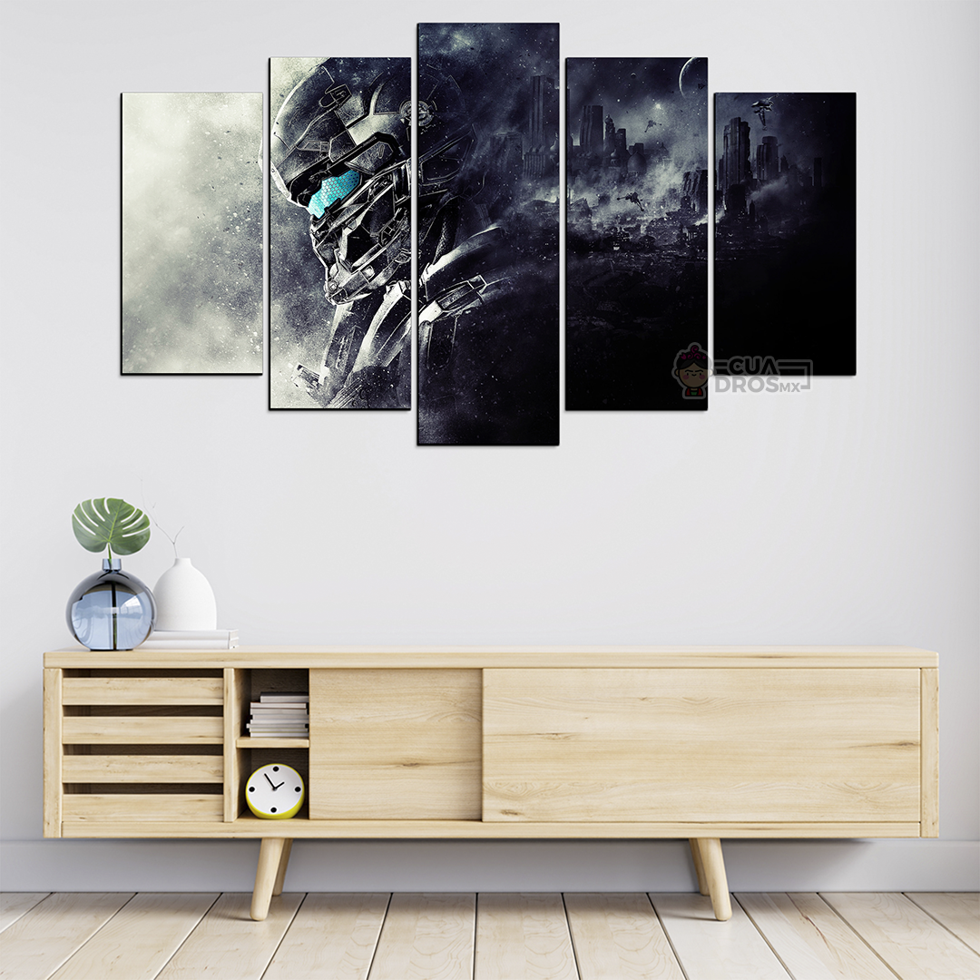 Cuadro Decorativo Gamer Halo: The Master Chief Lente Azul 100x60cm 5pzs Cuadros MX