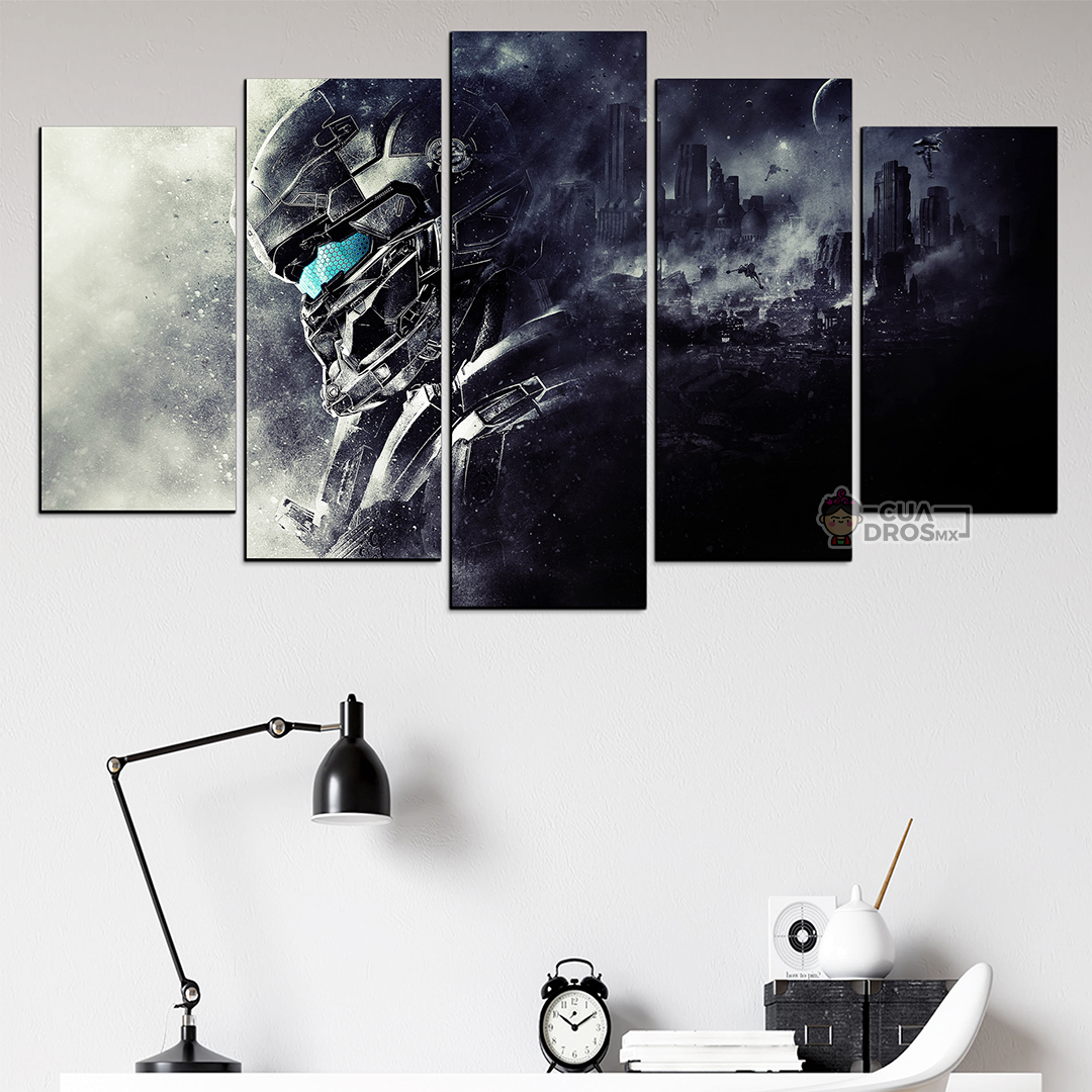 Cuadro Decorativo Gamer Halo: The Master Chief Lente Azul 100x60cm 5pzs Cuadros MX