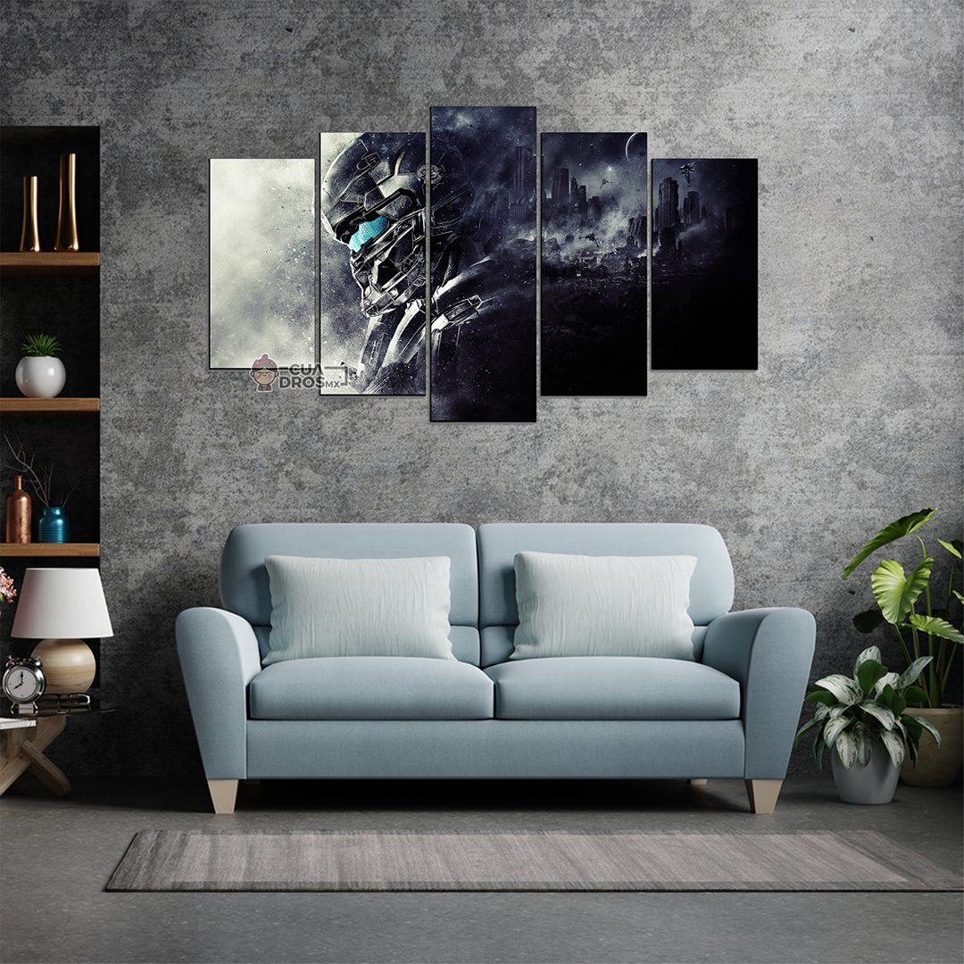 Cuadro Decorativo Gamer Halo: The Master Chief Lente Azul 100x60cm 5pzs Cuadros MX