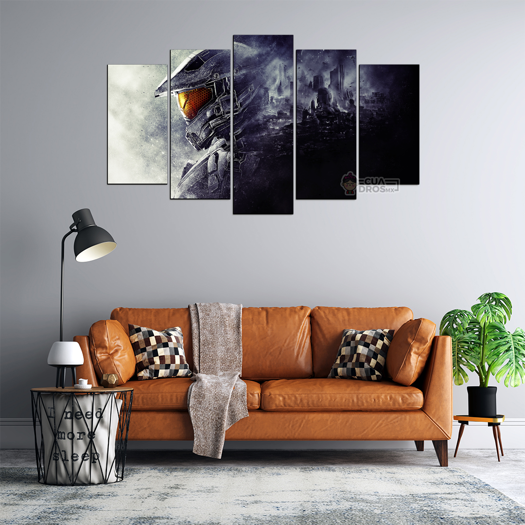 Cuadro Decorativo Gamer Halo: The Master Chief Lente Naranja 100x60cm 5pzs Cuadros MX