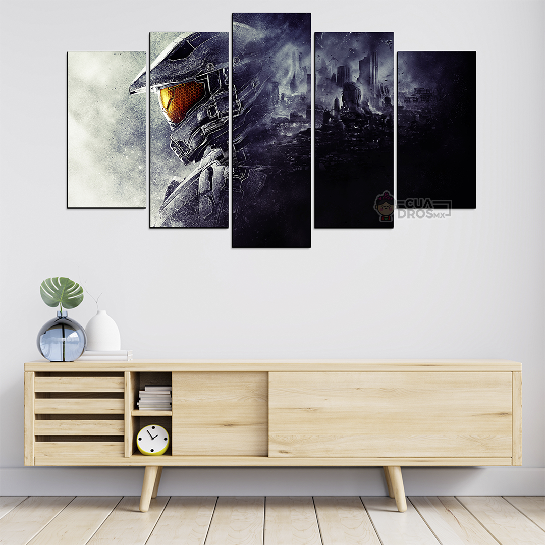 Cuadro Decorativo Gamer Halo: The Master Chief Lente Naranja 100x60cm 5pzs Cuadros MX