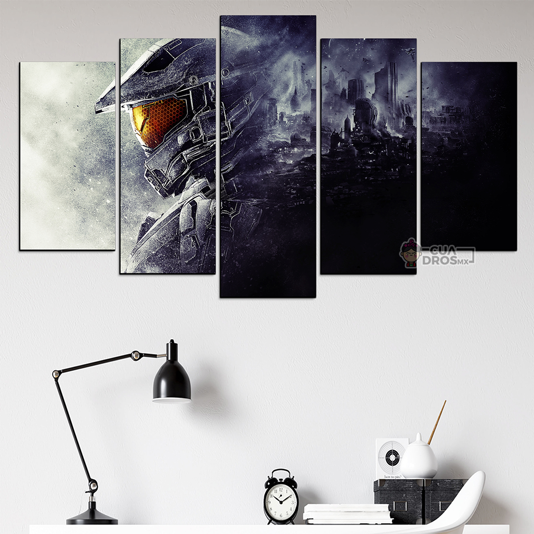 Cuadro Decorativo Gamer Halo: The Master Chief Lente Naranja 100x60cm 5pzs Cuadros MX