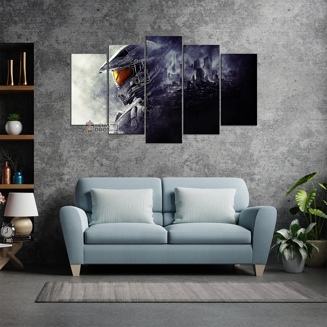 Cuadro Decorativo Gamer Halo: The Master Chief Lente Naranja 100x60cm 5pzs Cuadros MX