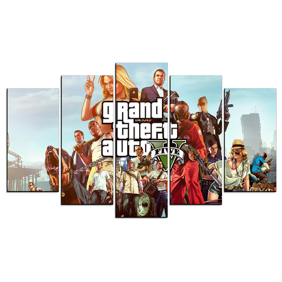 Cuadro Decorativo Gamer Grand Theft Auto V 100x60cm 5pzs Cuadros MX