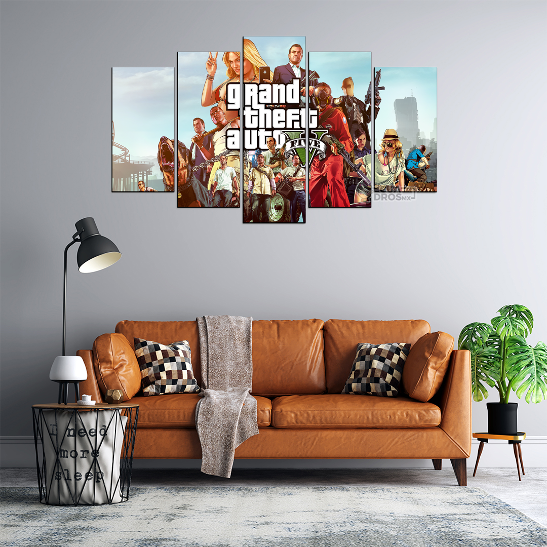 Cuadro Decorativo Gamer Grand Theft Auto V 100x60cm 5pzs Cuadros MX