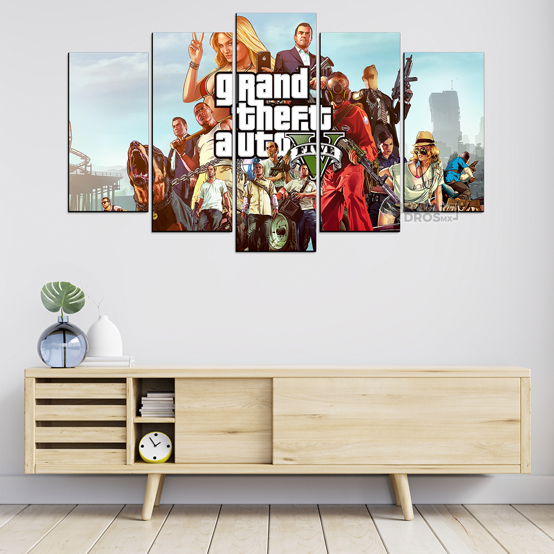 Cuadro Decorativo Gamer Grand Theft Auto V 100x60cm 5pzs Cuadros MX