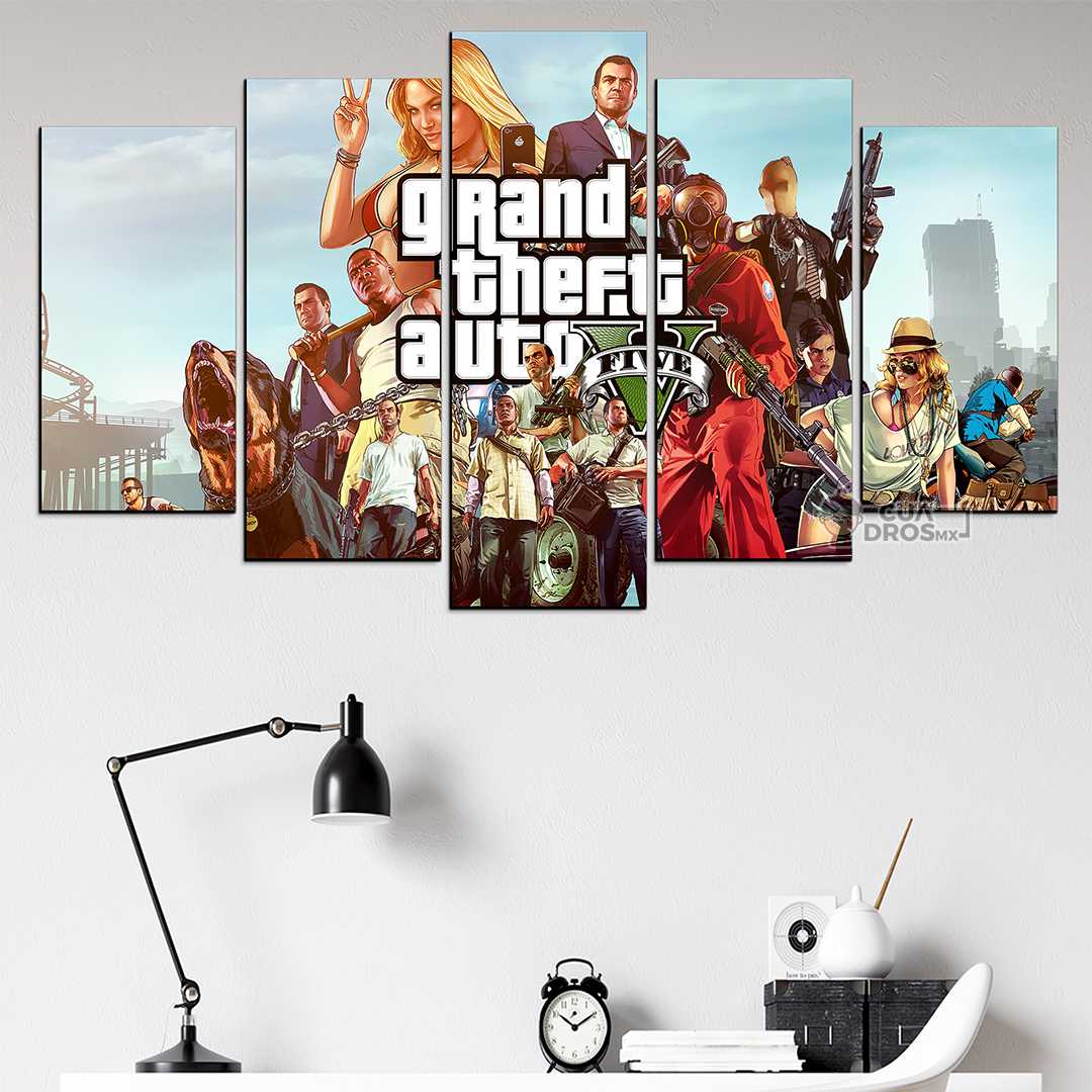 Cuadro Decorativo Gamer Grand Theft Auto V 100x60cm 5pzs Cuadros MX