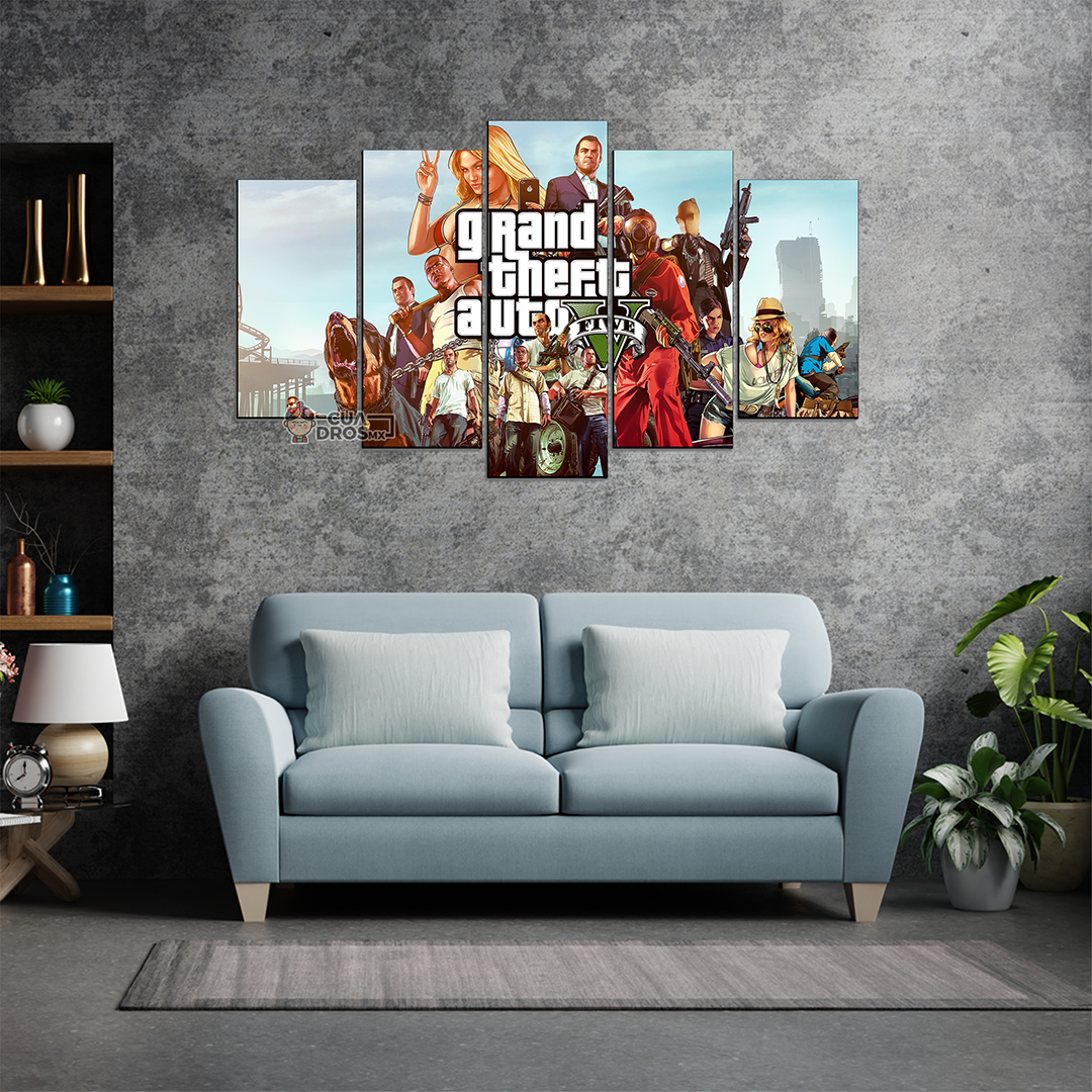 Cuadro Decorativo Gamer Grand Theft Auto V 100x60cm 5pzs Cuadros MX