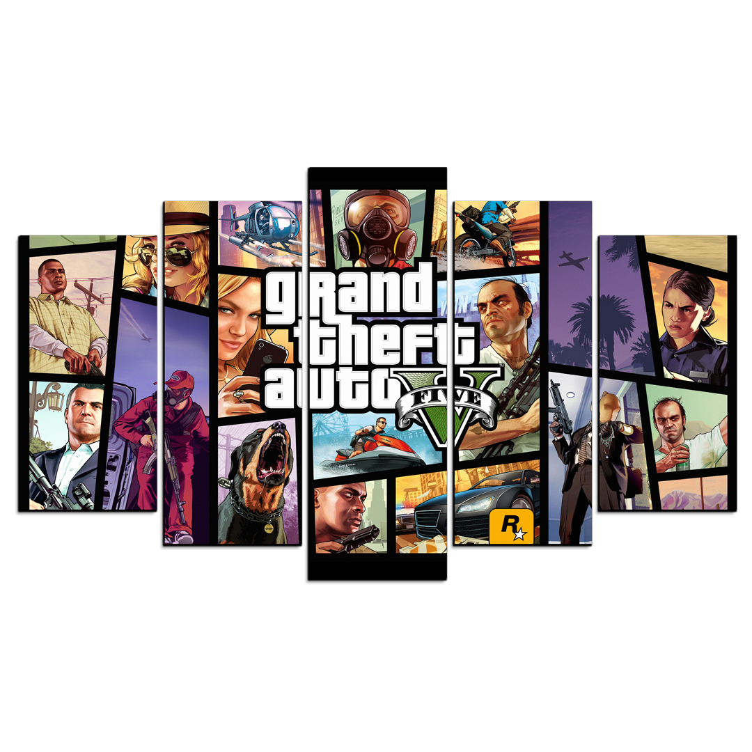 Cuadro Decorativo Gamer Grand Theft Auto V 100x60cm 5pzs Cuadros MX