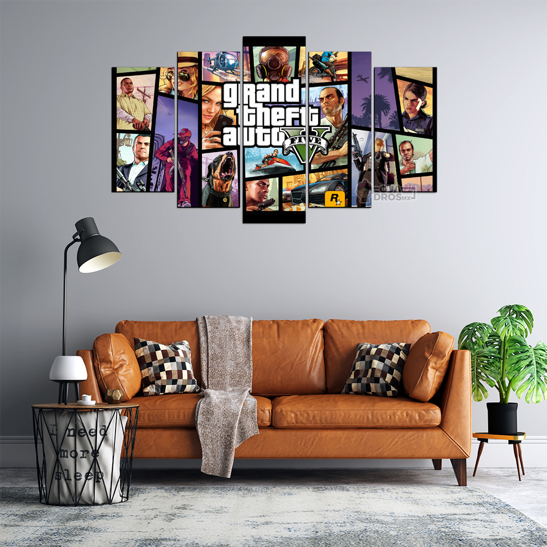 Cuadro Decorativo Gamer Grand Theft Auto V 100x60cm 5pzs Cuadros MX