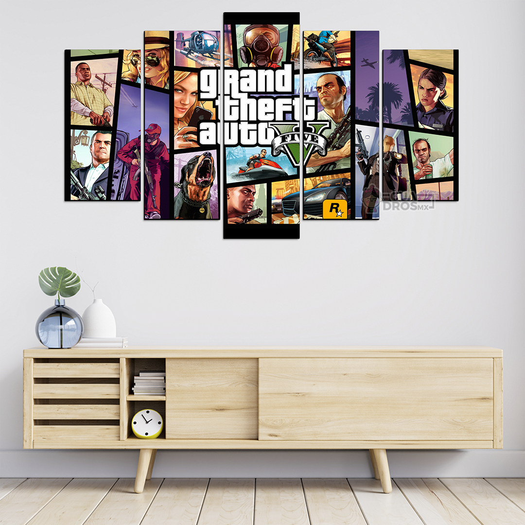 Cuadro Decorativo Gamer Grand Theft Auto V 100x60cm 5pzs Cuadros MX