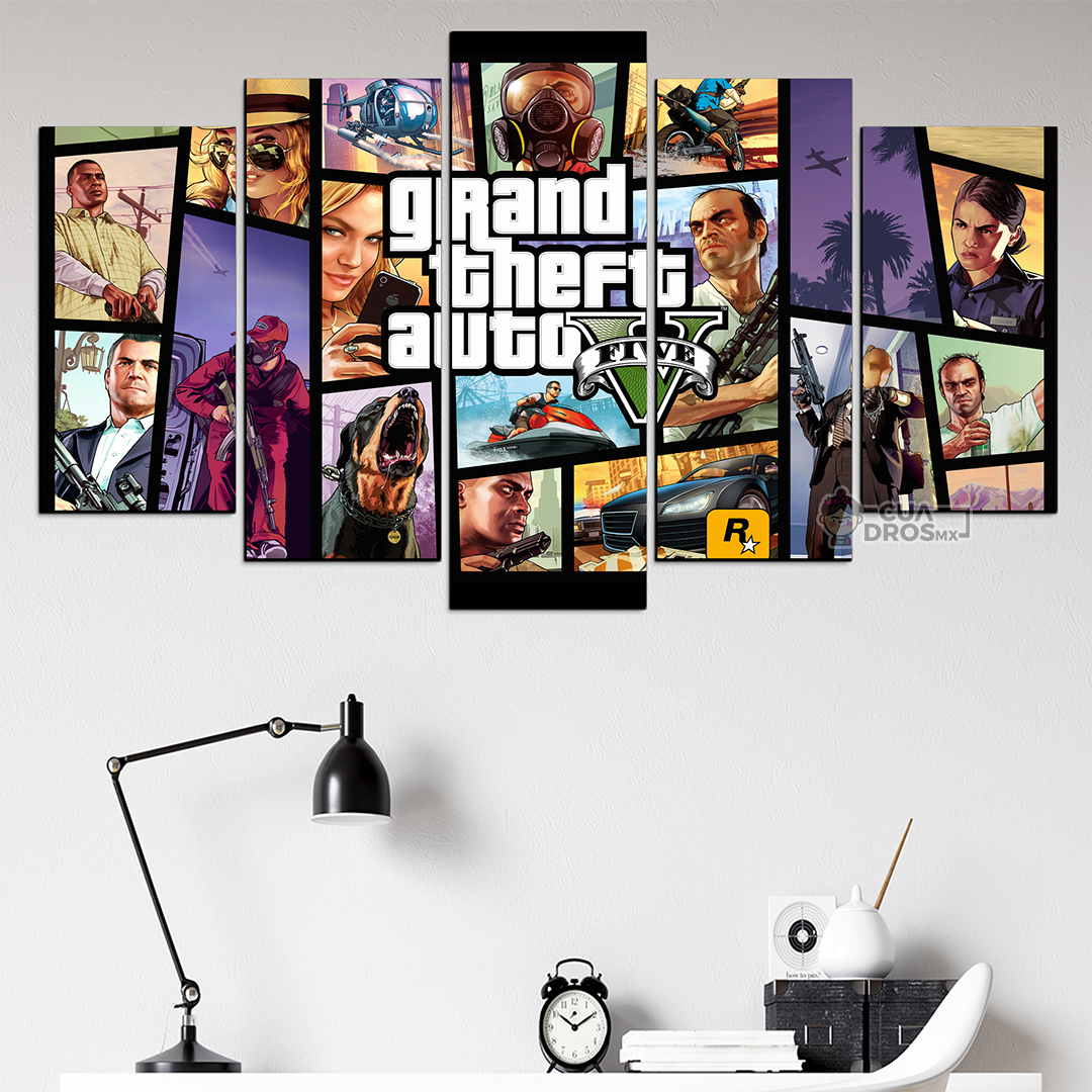 Cuadro Decorativo Gamer Grand Theft Auto V 100x60cm 5pzs Cuadros MX