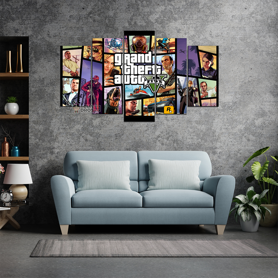 Cuadro Decorativo Gamer Grand Theft Auto V 100x60cm 5pzs Cuadros MX