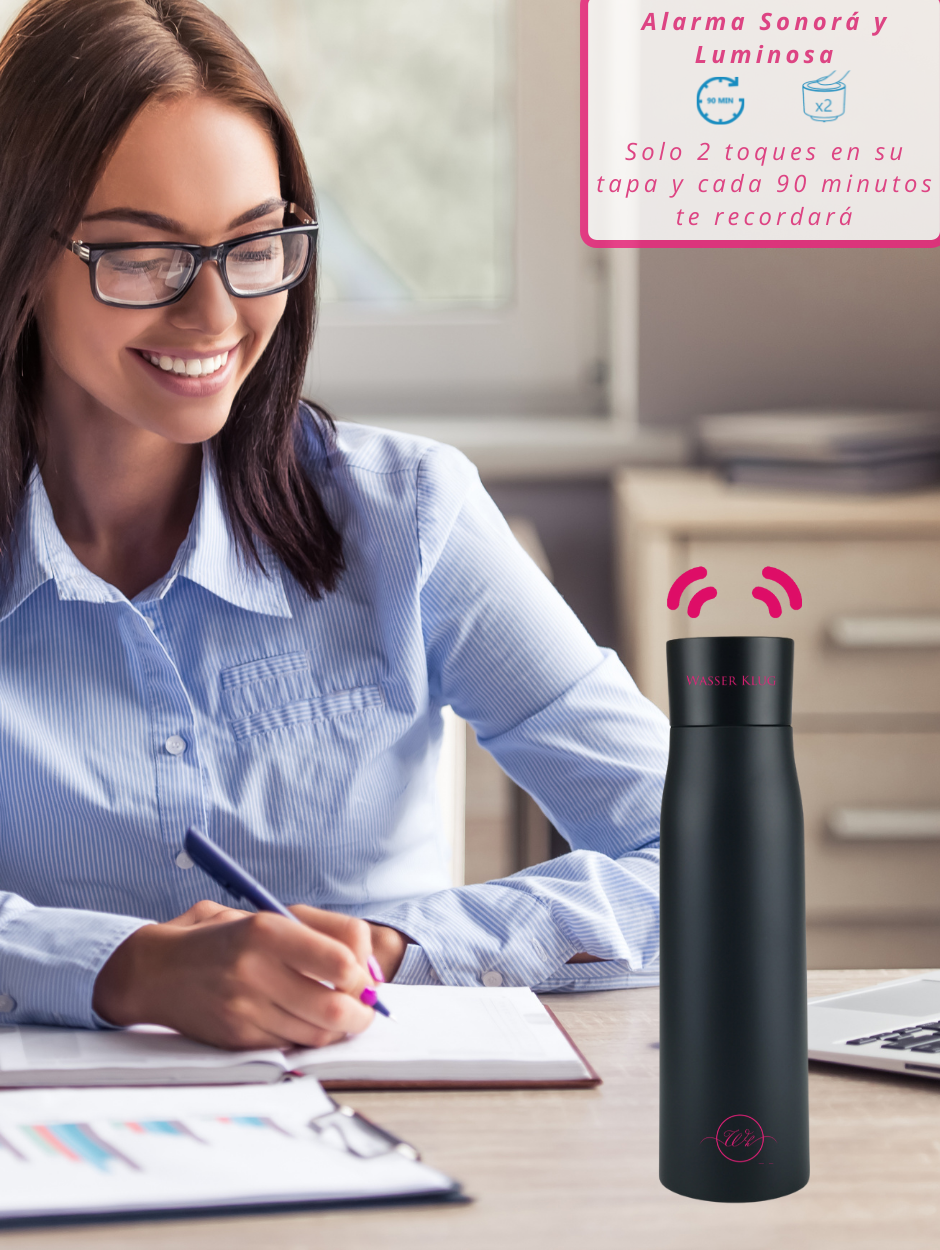 Termo inteligente con recordatorio, UV y termometro Wasser Klug Negro