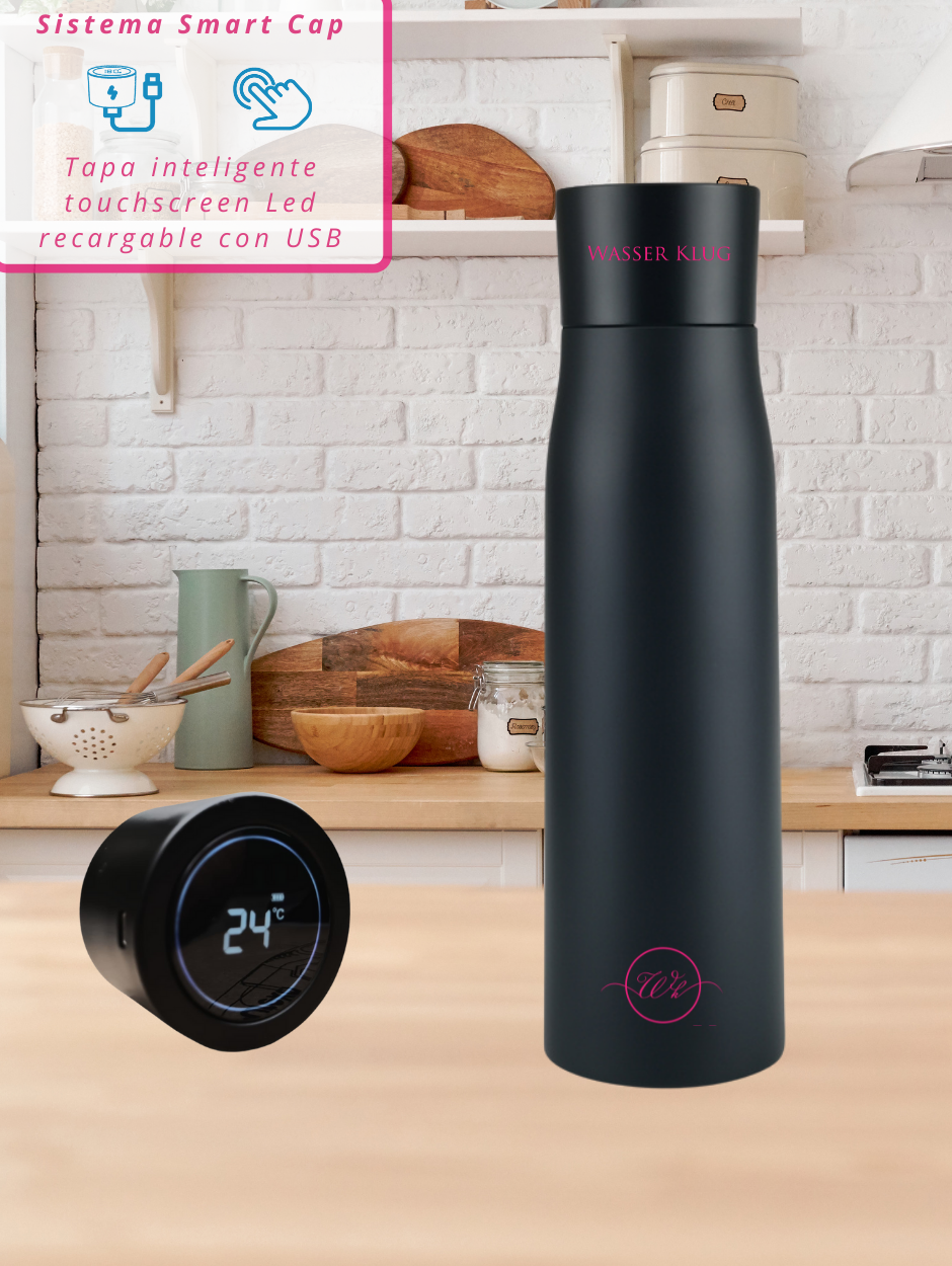 Termo inteligente con recordatorio, UV y termometro Wasser Klug Negro